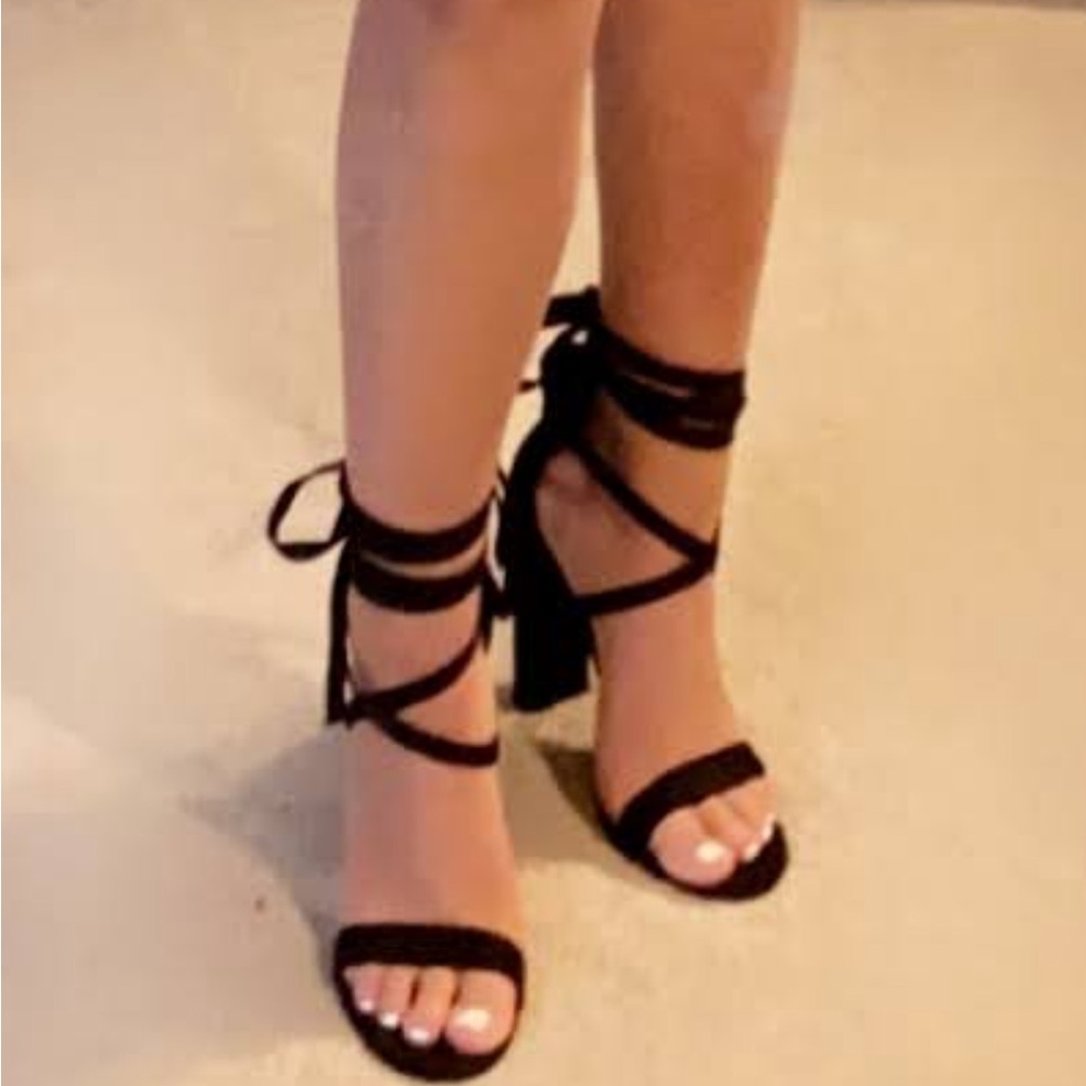 Liliana Black Stiletto Lace-Up Heels
